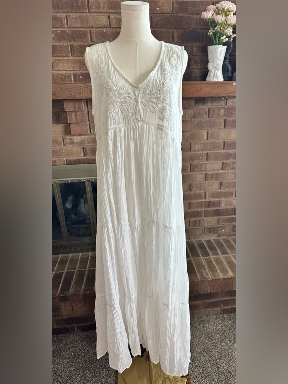 Talisman Embroidered White Maxi Dress Size L - Cottagecore Boho